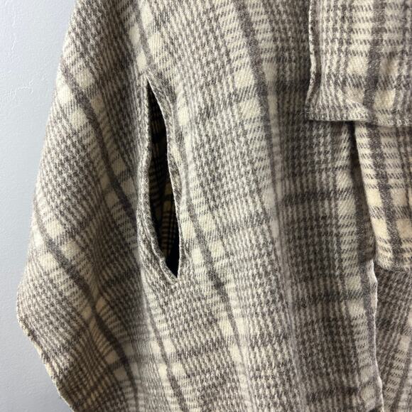 VINTAGE Beige Call Cape Poncho Plaid Wool? Knit Sleeveless Tie Mock Neck Pockets - Picture 2 of 5